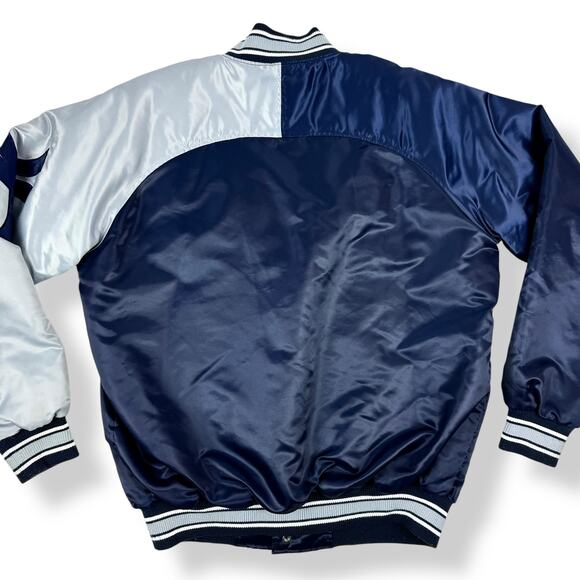Rare STARTER NEW YORK YANKEES double sided Navy / Gray satin snap bomber jacket - Picture 4 of 16